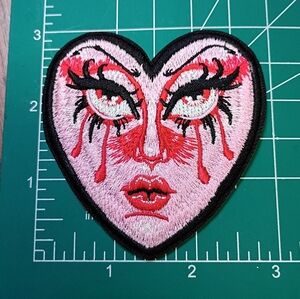 2/$10 Grunge Heart-Shaped Embroidered Patch with Dramatic Face